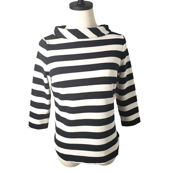 TALBOTS CREAM & BLACK STRIP 3/4 SLEEVE TOP - Picture 1 of 5